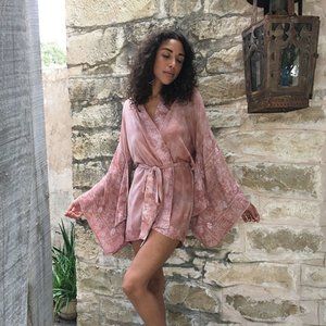 Printed Kimono Robe in Dusty Pink